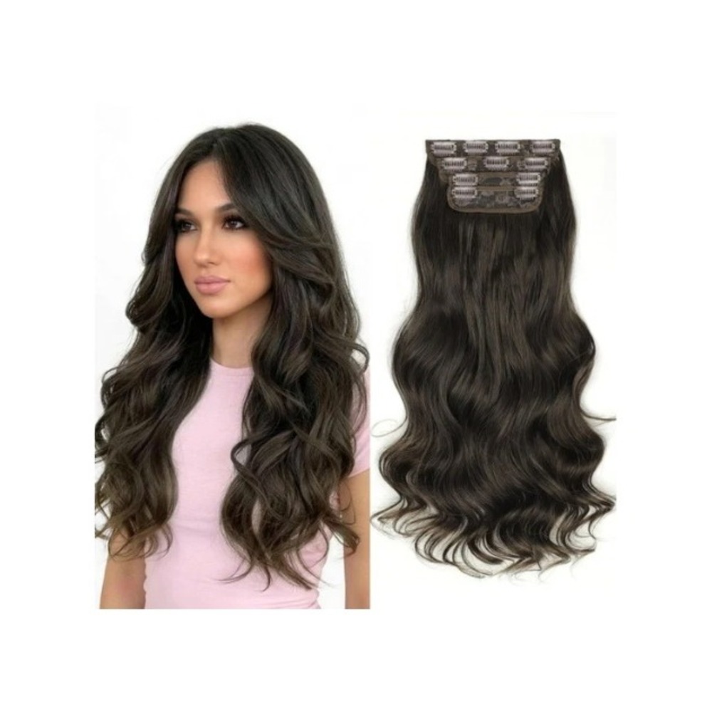 Kookastyle 20 Inch Clip In Hair Extensions Dark Walnut Brown Wavy 4 Pcs 200g